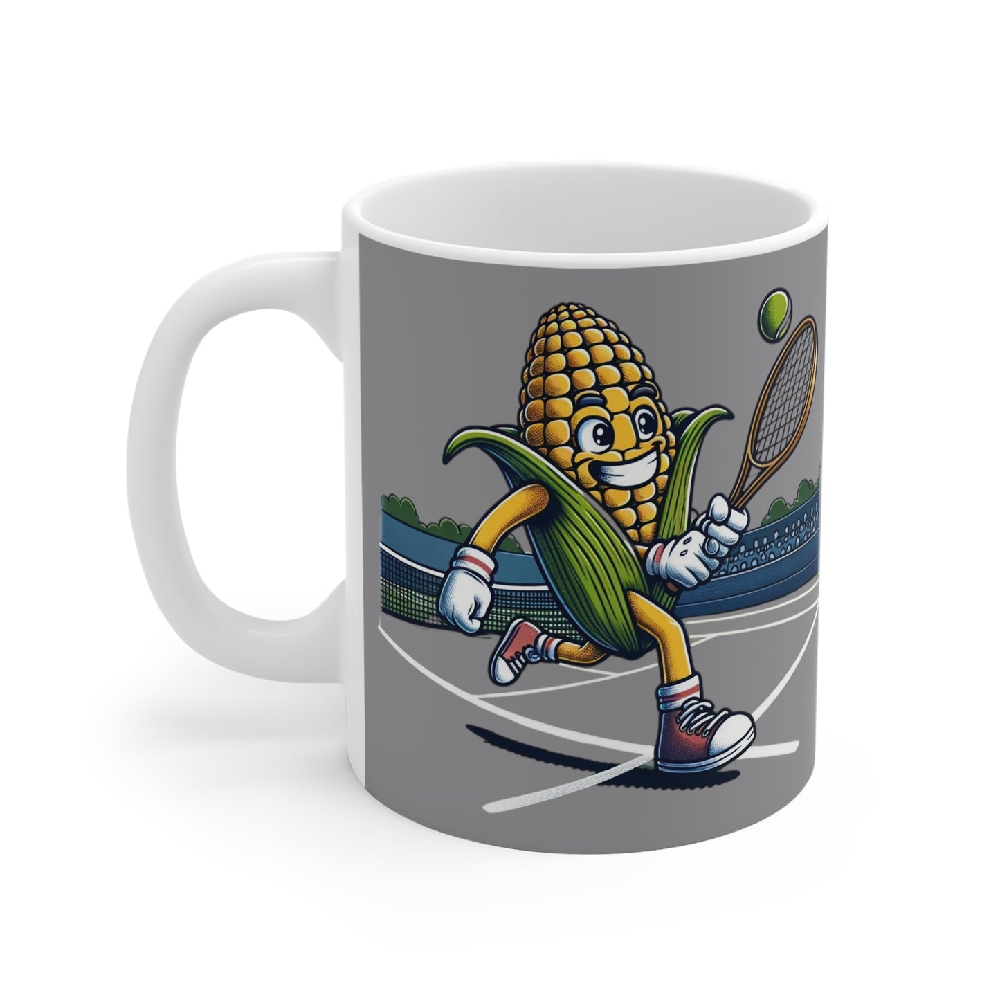 Corn Play Tennis 11oz White/Grey Mug