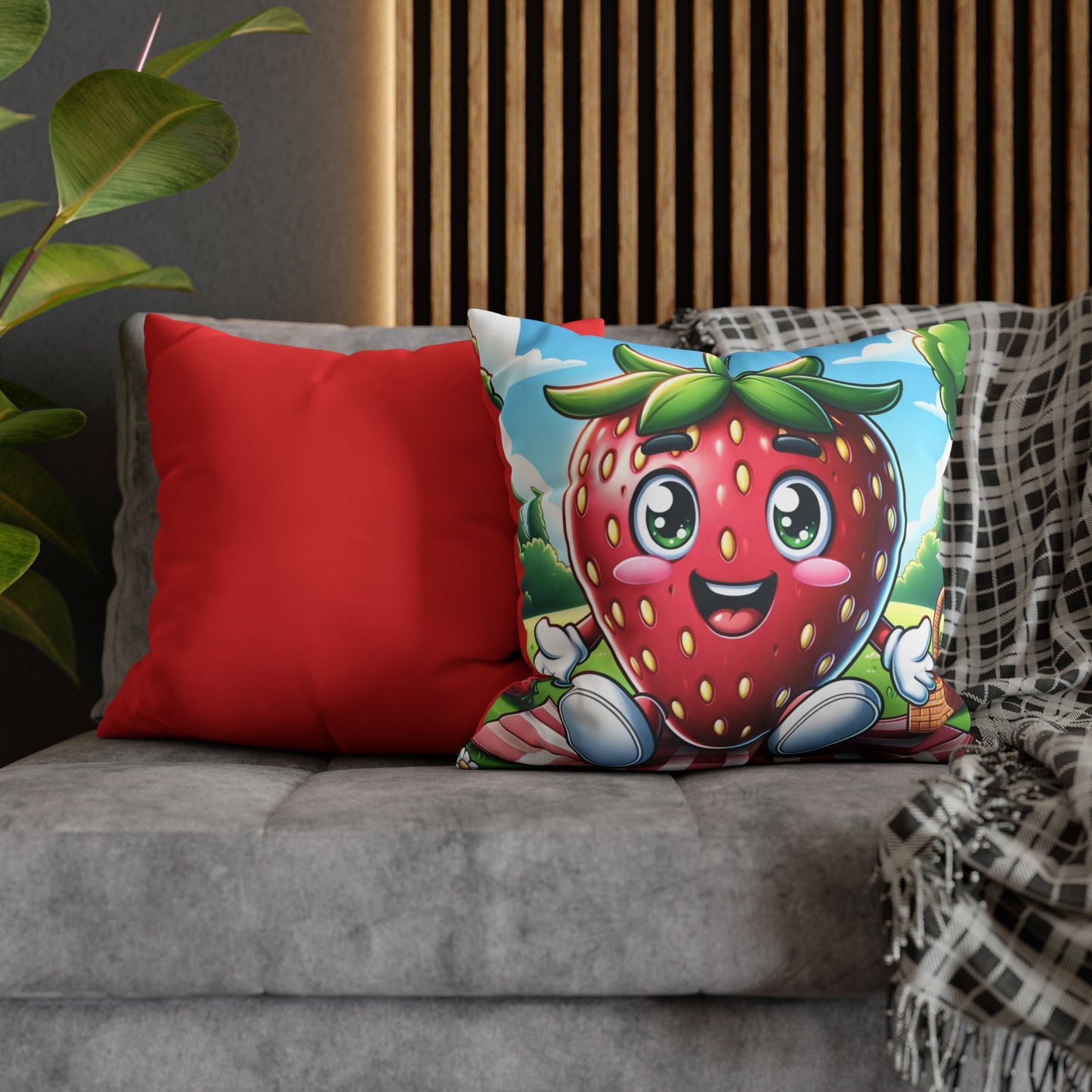 Strawberry Square Poly Canvas Pillowcase