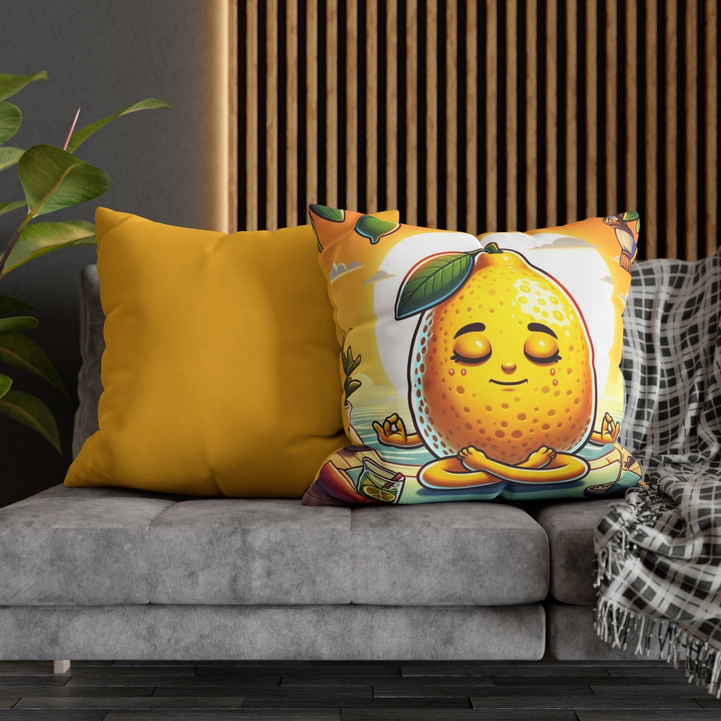 Meditating Lemon Square Poly Canvas Pillowcase