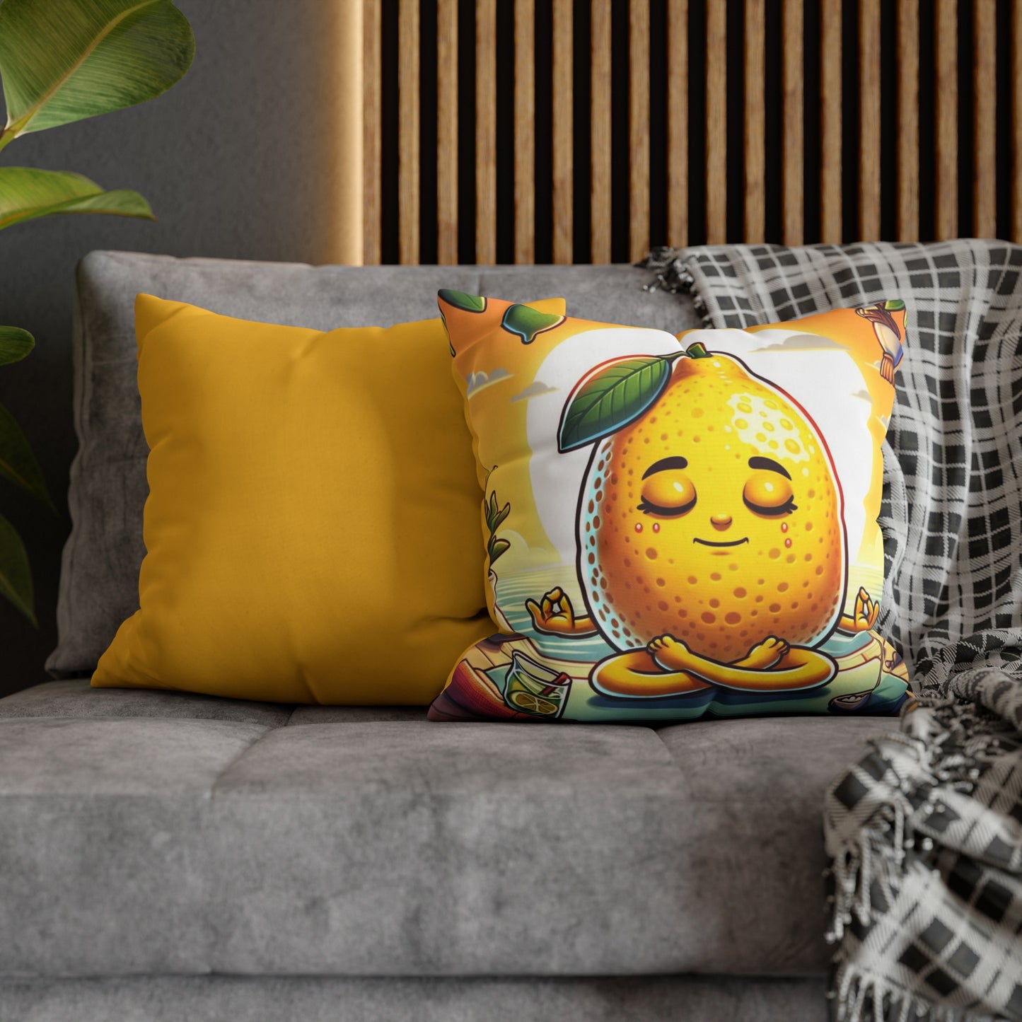 Meditating Lemon Square Poly Canvas Pillowcase