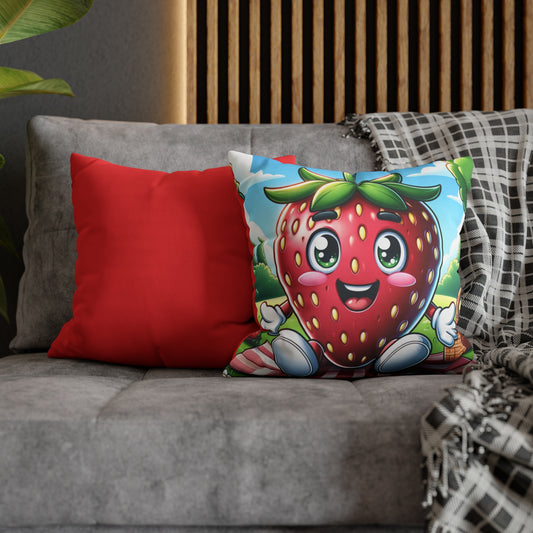 Strawberry Square Poly Canvas Pillowcase