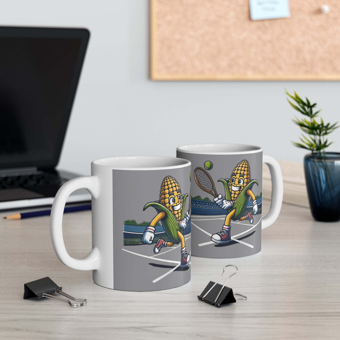 Corn Play Tennis 11oz White/Grey Mug