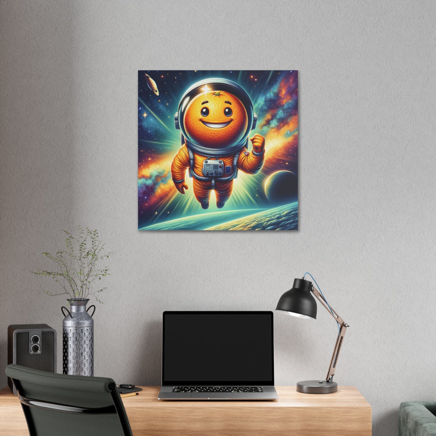 Orange Cosmonaut Classic Stretched Canvas