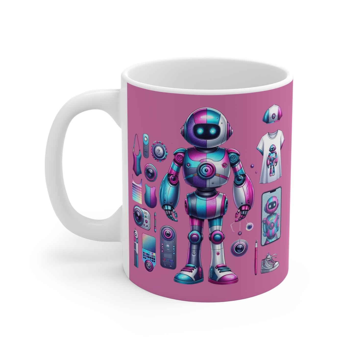 Robot 004 11oz White/Pink Mug