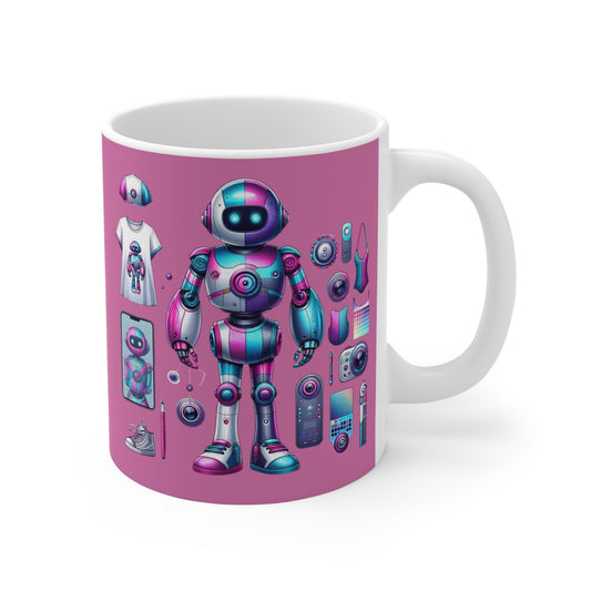 Robot 004 11oz White/Pink Mug