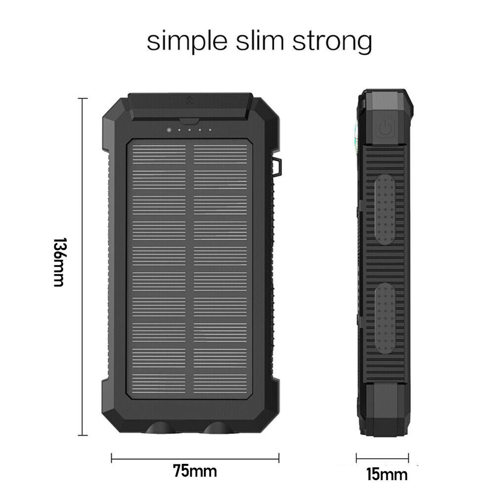 20000mAh Solar Power Bank Waterproof 2USB LED Battery Charger For Cell Phone