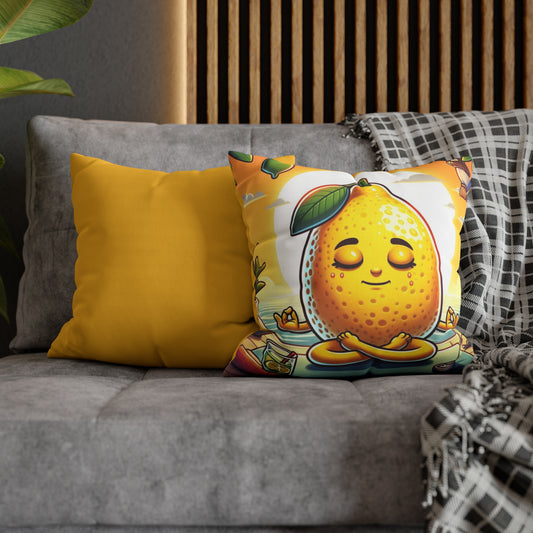 Meditating Lemon Square Poly Canvas Pillowcase