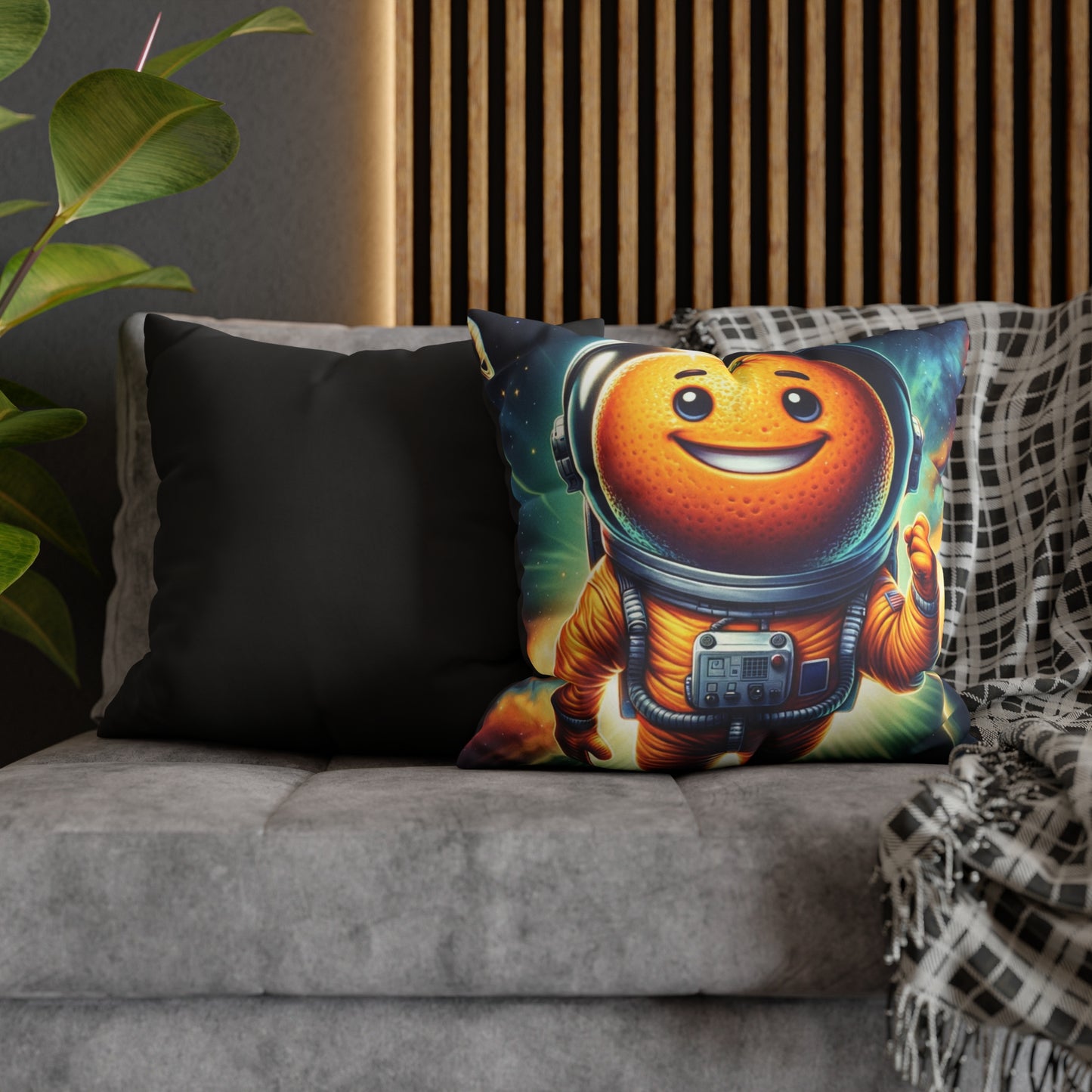 Orange Cosmonaut Square Poly Canvas Pillowcase