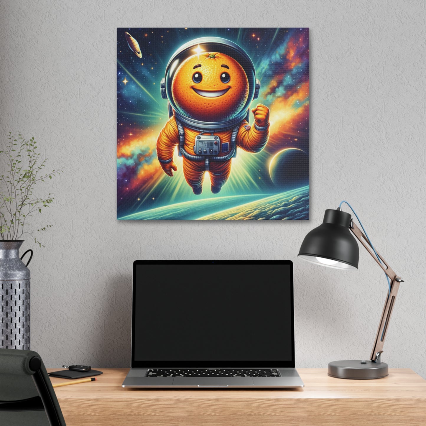 Orange Cosmonaut Classic Stretched Canvas