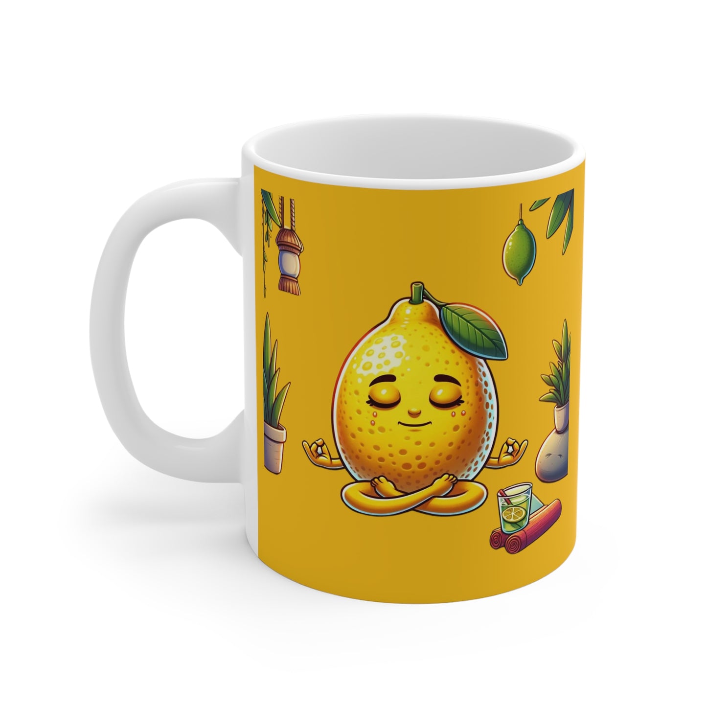 Meditating Lemon 11oz White/Yellow Mug