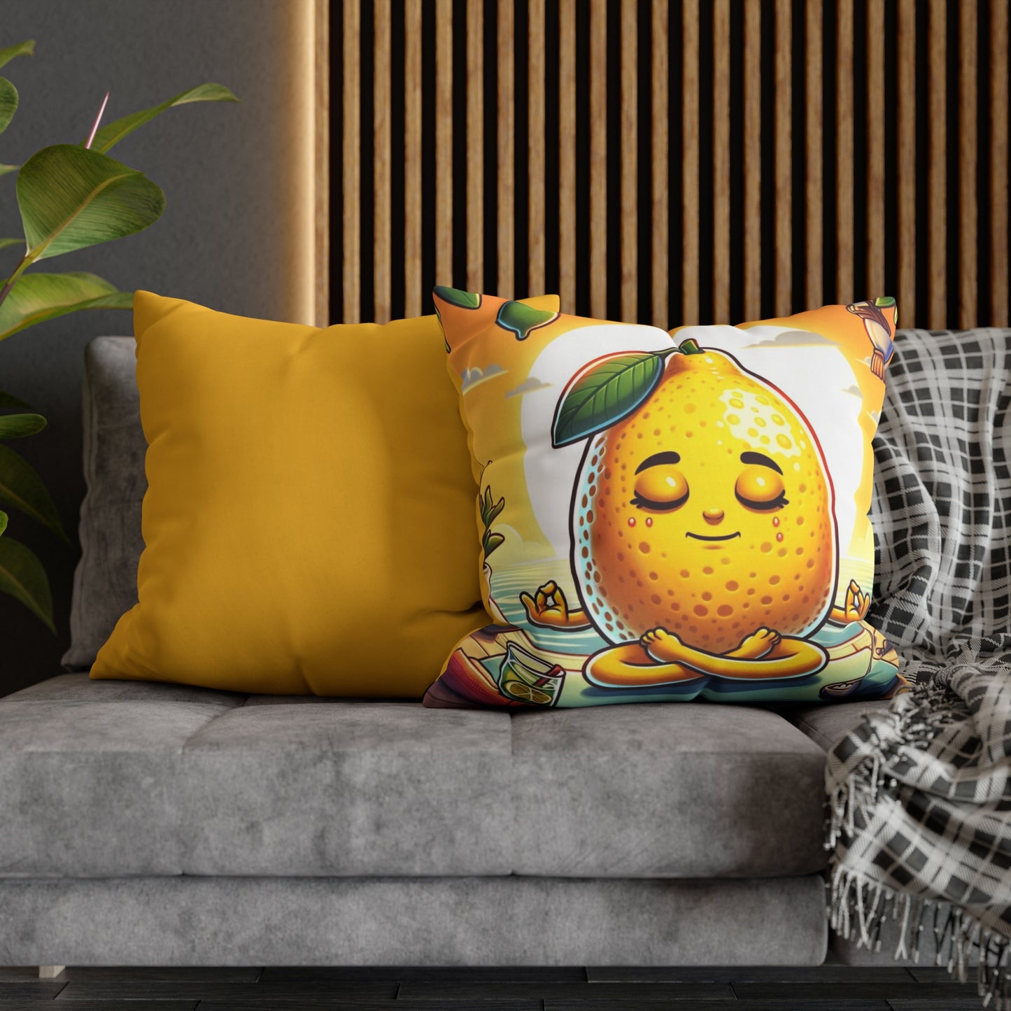 Meditating Lemon Square Poly Canvas Pillowcase