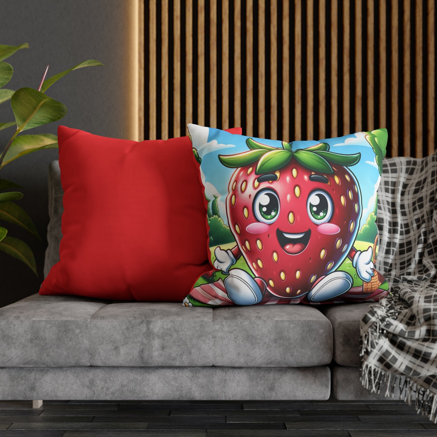 Strawberry Square Poly Canvas Pillowcase