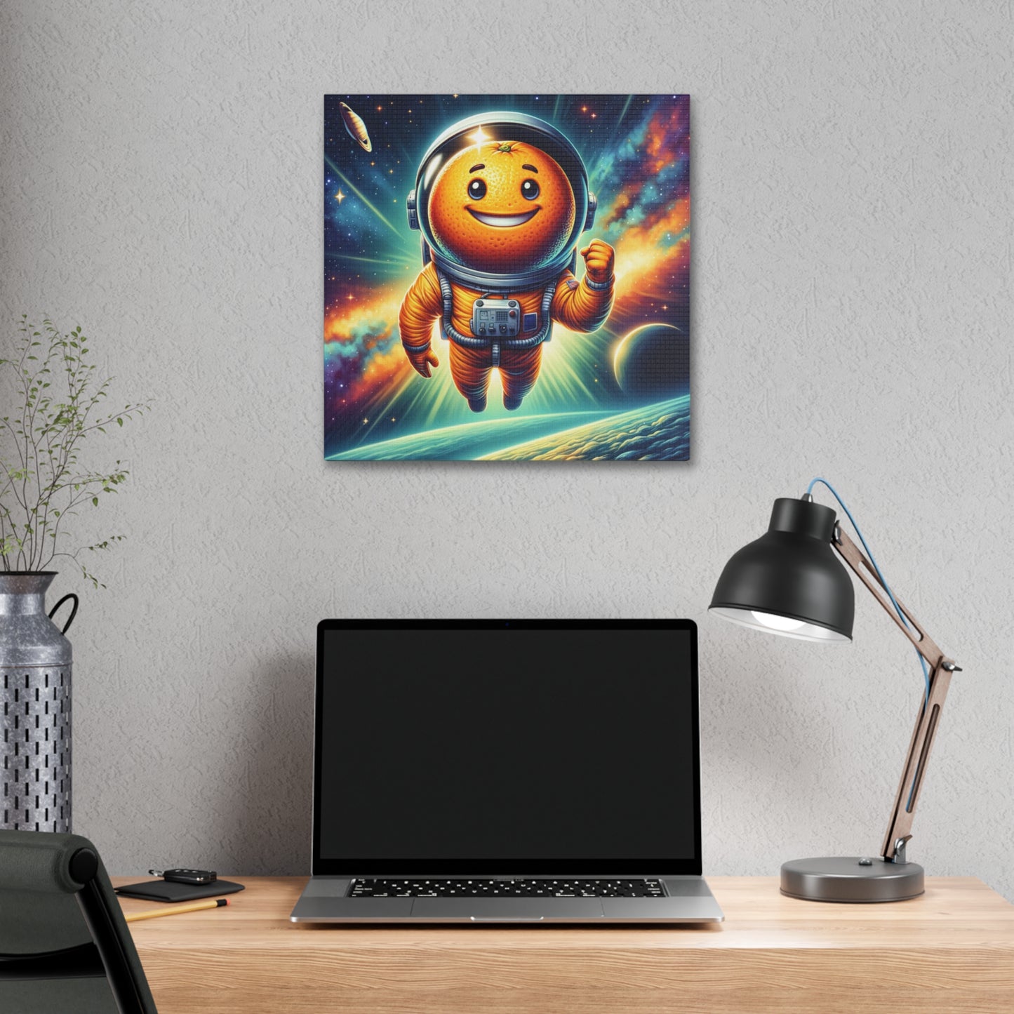 Orange Cosmonaut Classic Stretched Canvas