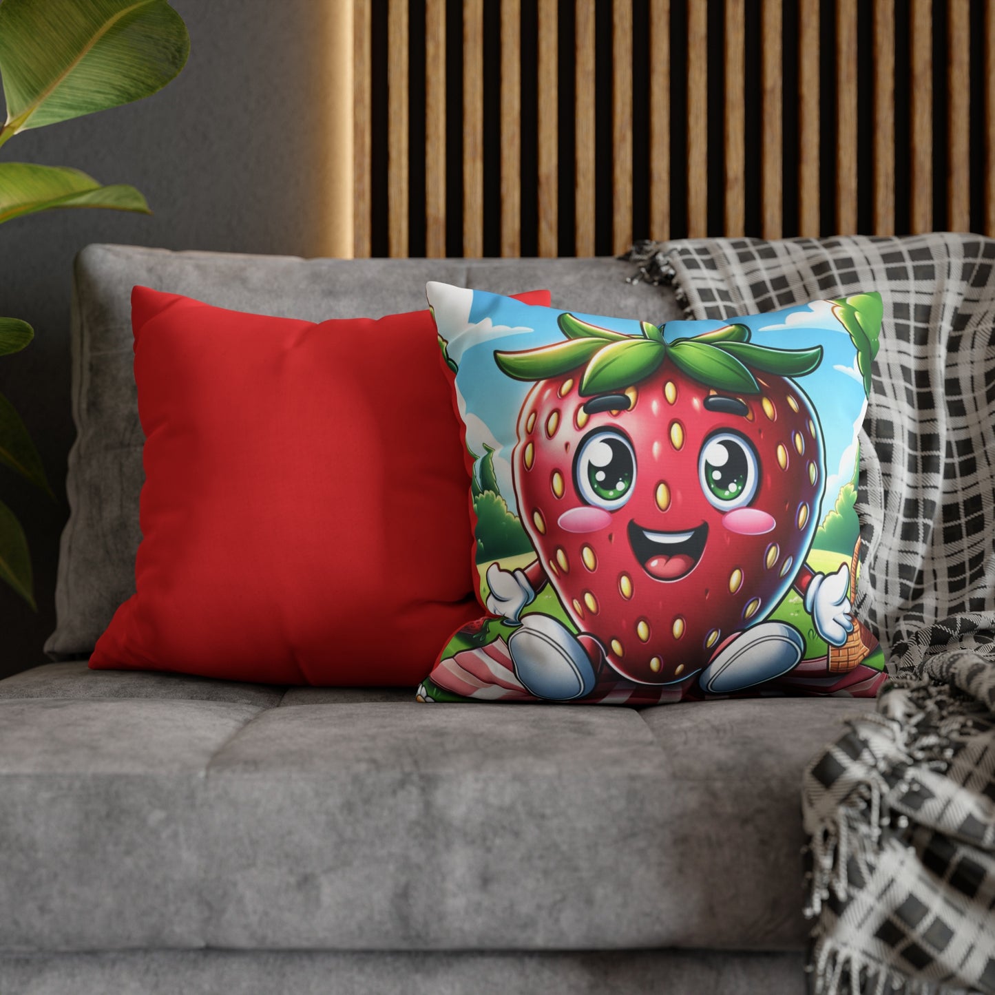 Strawberry Square Poly Canvas Pillowcase