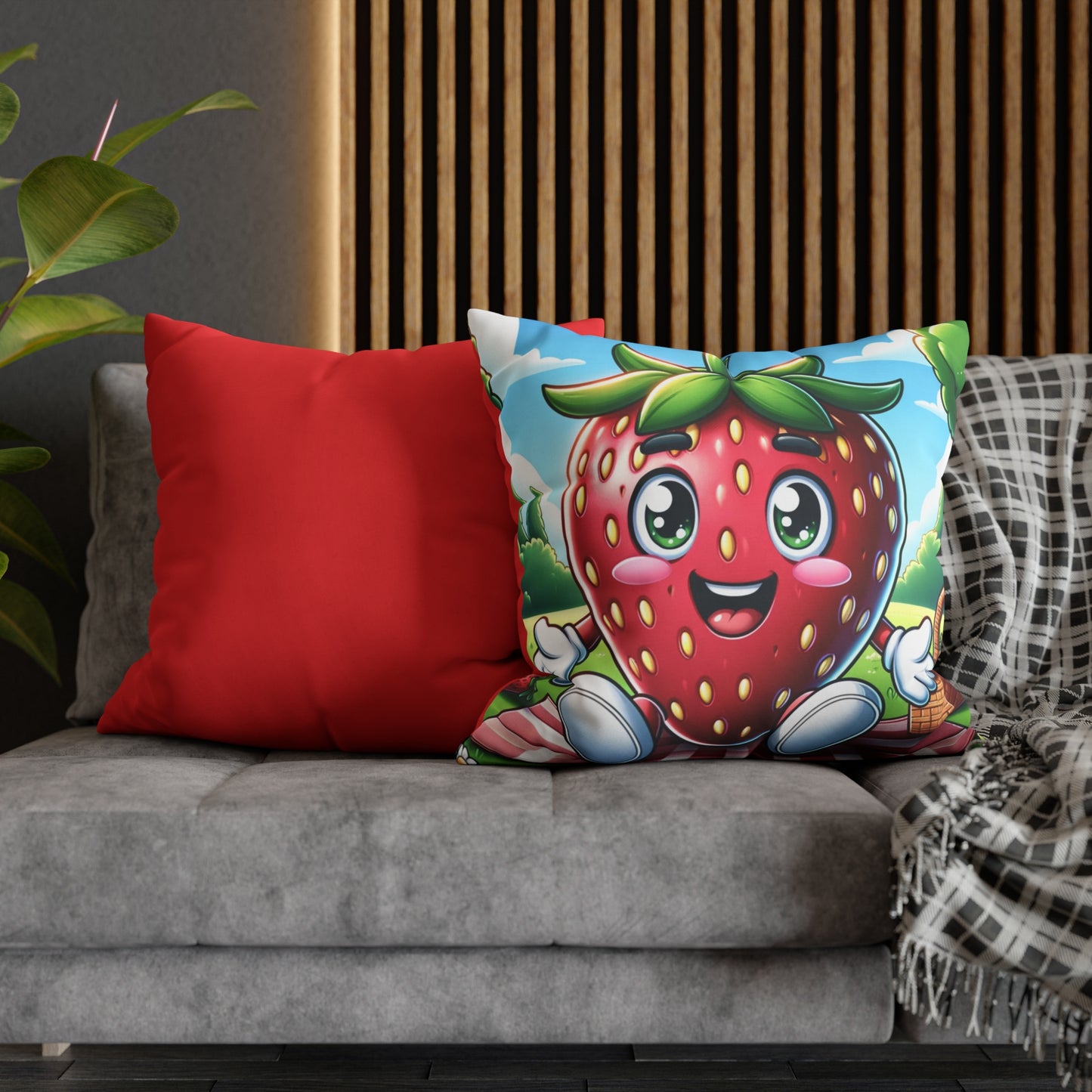 Strawberry Square Poly Canvas Pillowcase