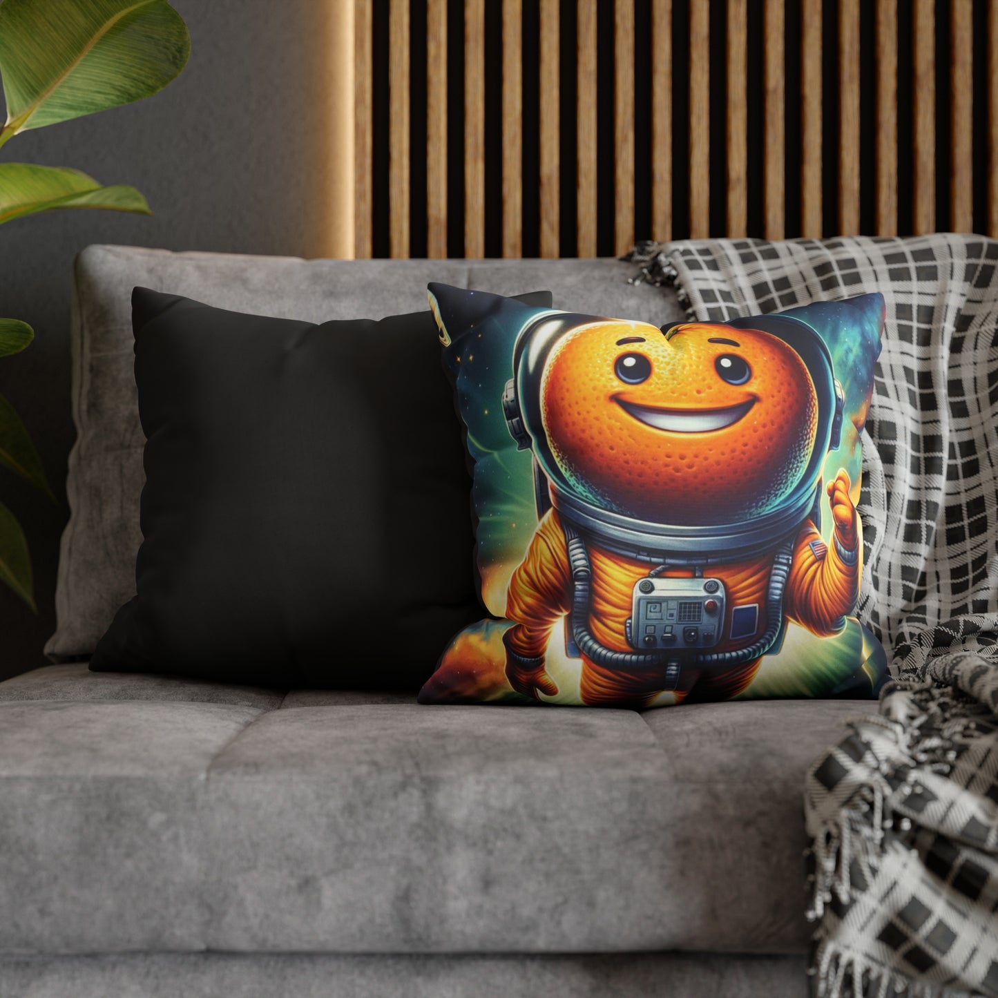 Orange Cosmonaut Square Poly Canvas Pillowcase