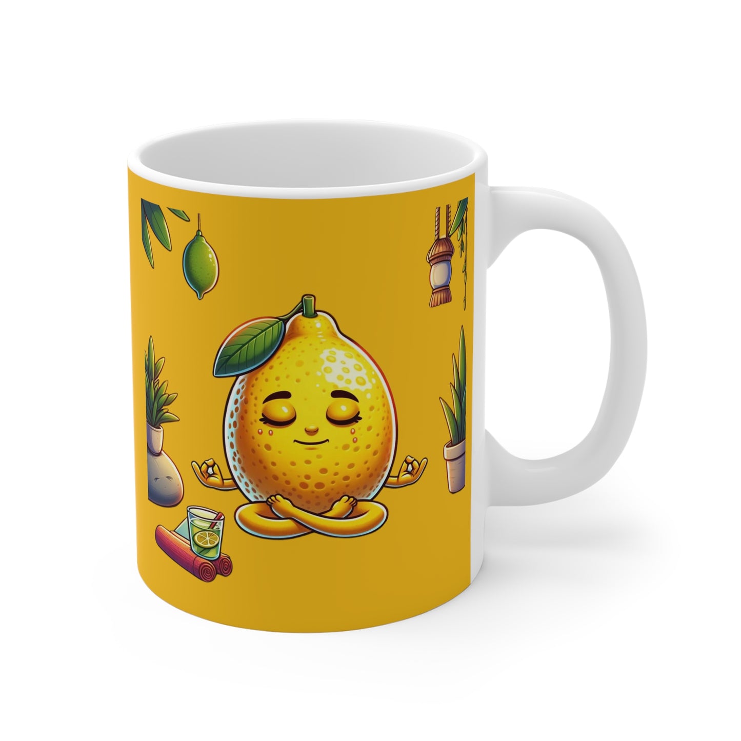 Meditating Lemon 11oz White/Yellow Mug