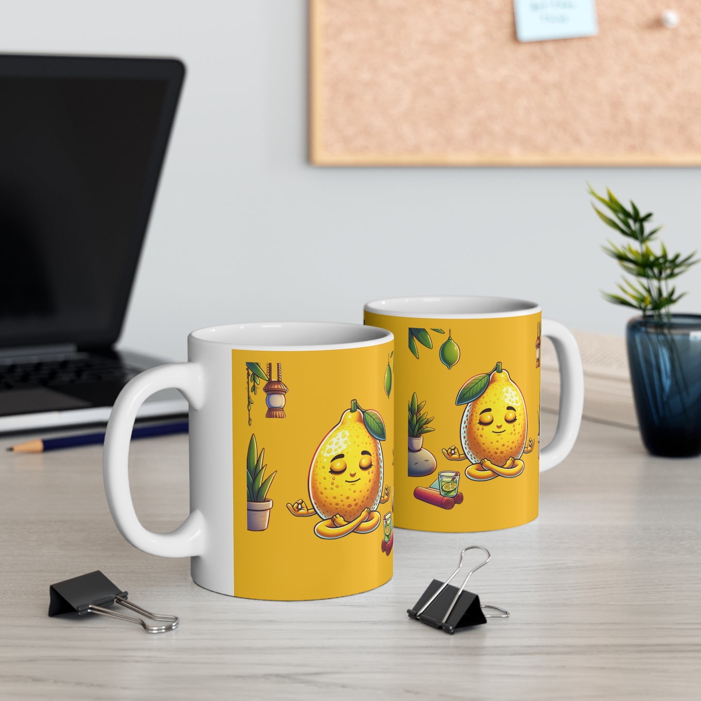 Meditating Lemon 11oz White/Yellow Mug